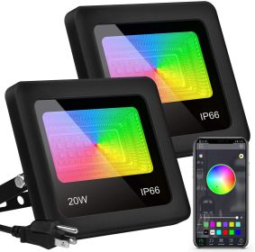 20W Rgb Bluetooth Dual Color Intelligent Voice Timing Flood Light Outdoor (size: RGB warm natural white light-UK)